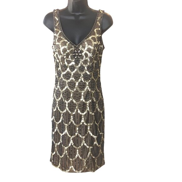 SUE WONG womens fitted sequined dress 34ch 26w 34h 37 long  size 4 - Picture 1 of 8